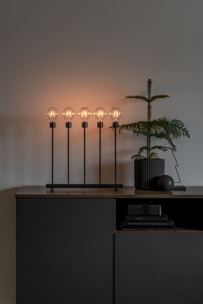 Elljusstake 5 ljus met. svart