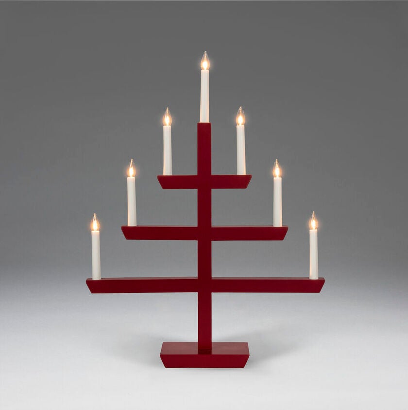 Träljusstake 7 lampor, röd