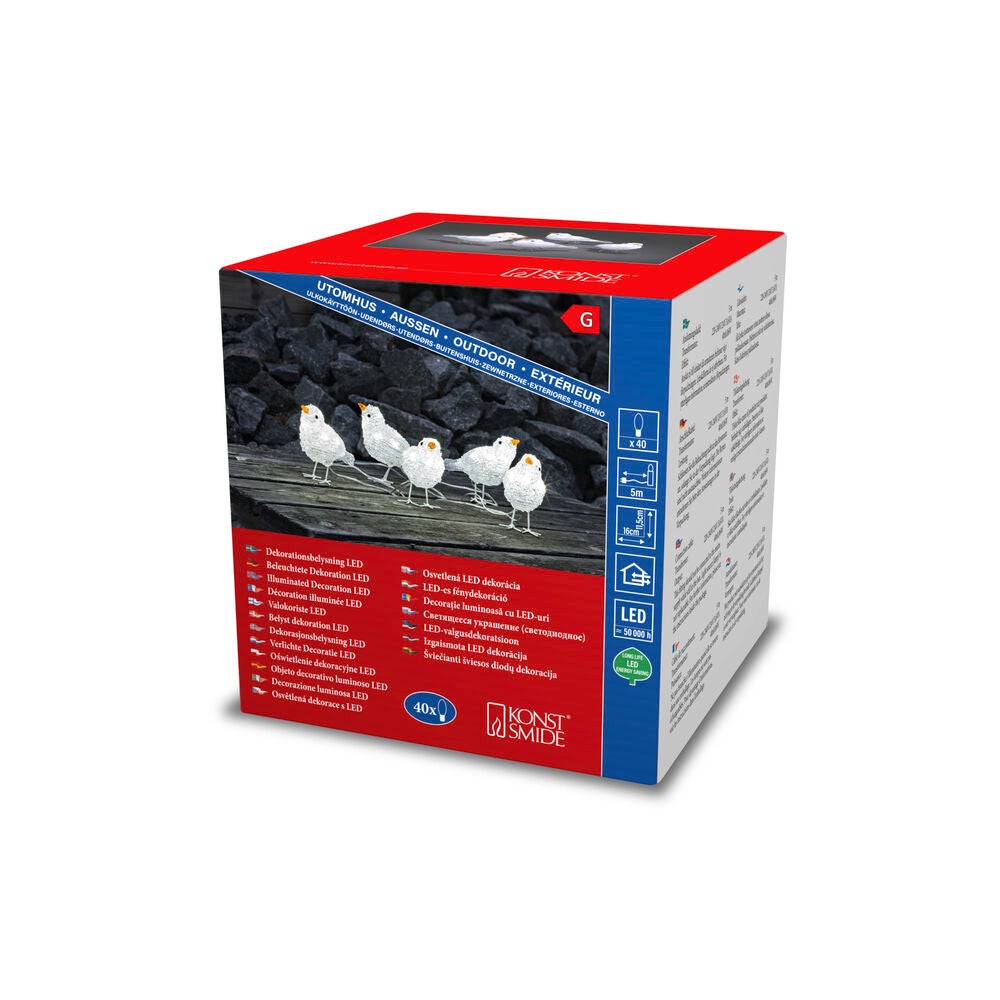 Fåglar 5st akryl vita LED