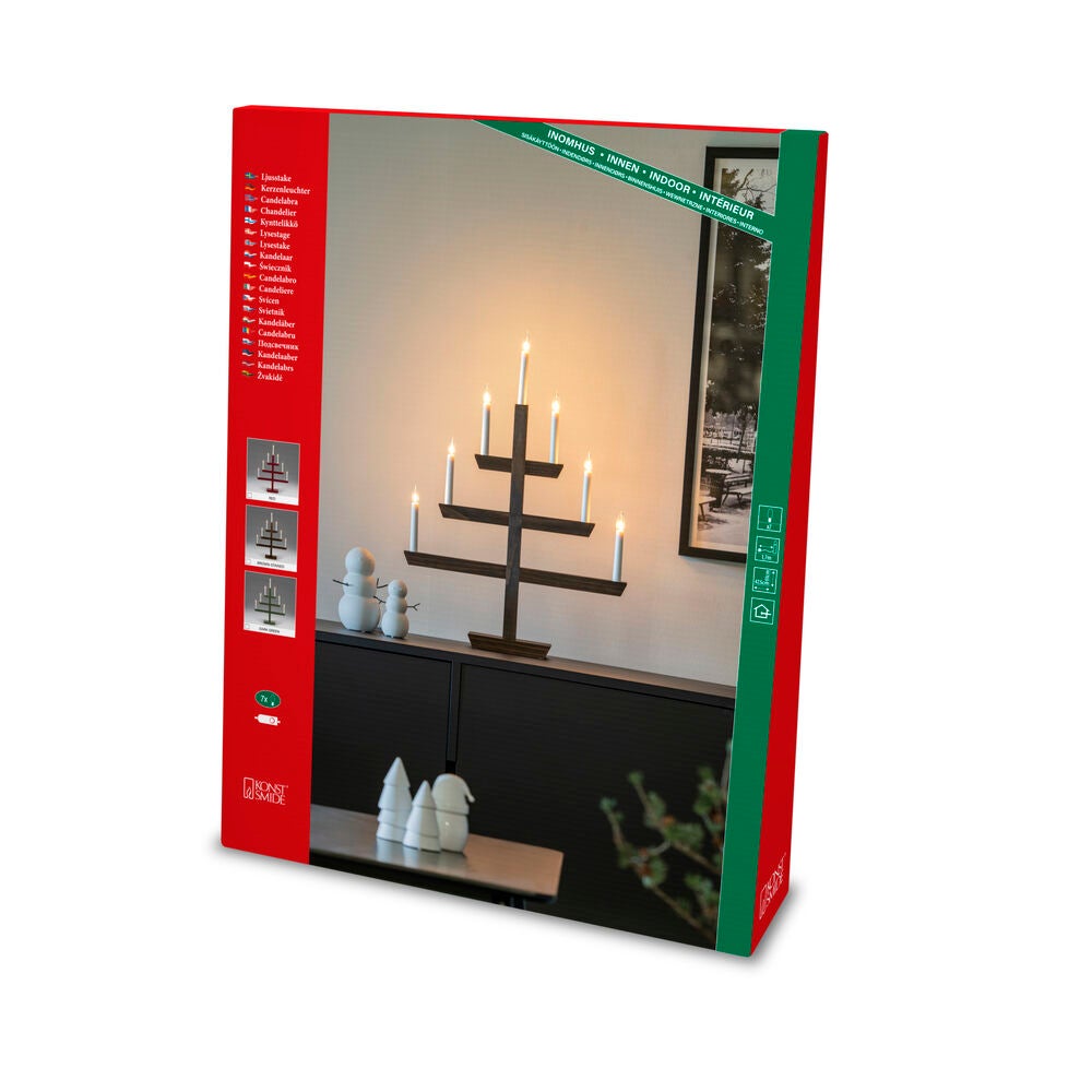 Träljusstake 7 lampor, röd