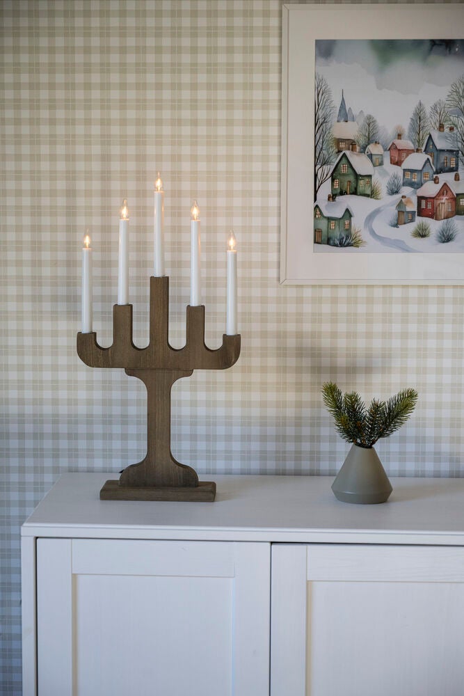 Elljusstake 5 ljus trä vit