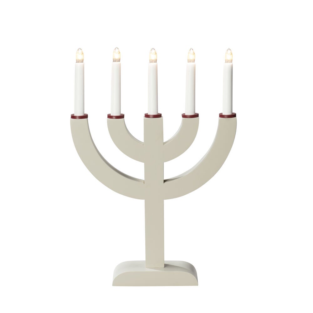 Elljusstake 5 ljus trä beige