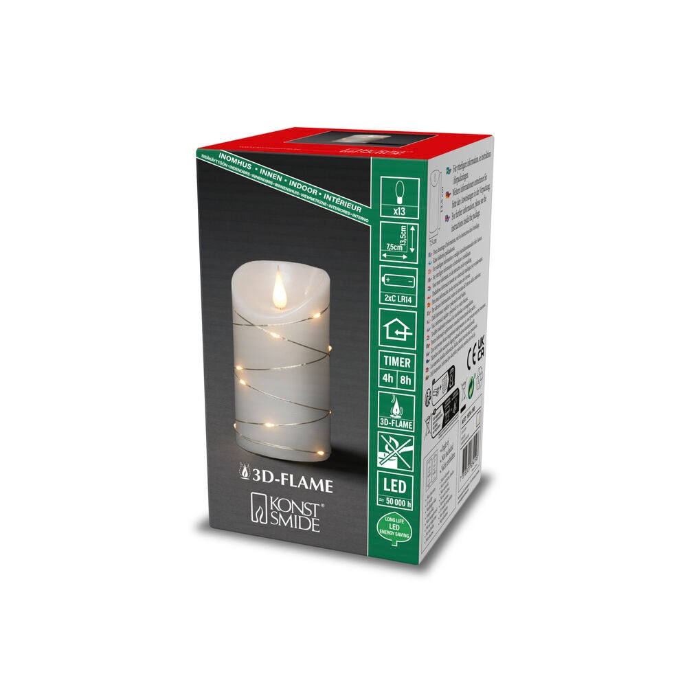 Vaxljus 7,5x13,5cm LED vit