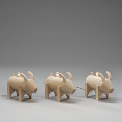 Elljusstake 3 ljus trä natur