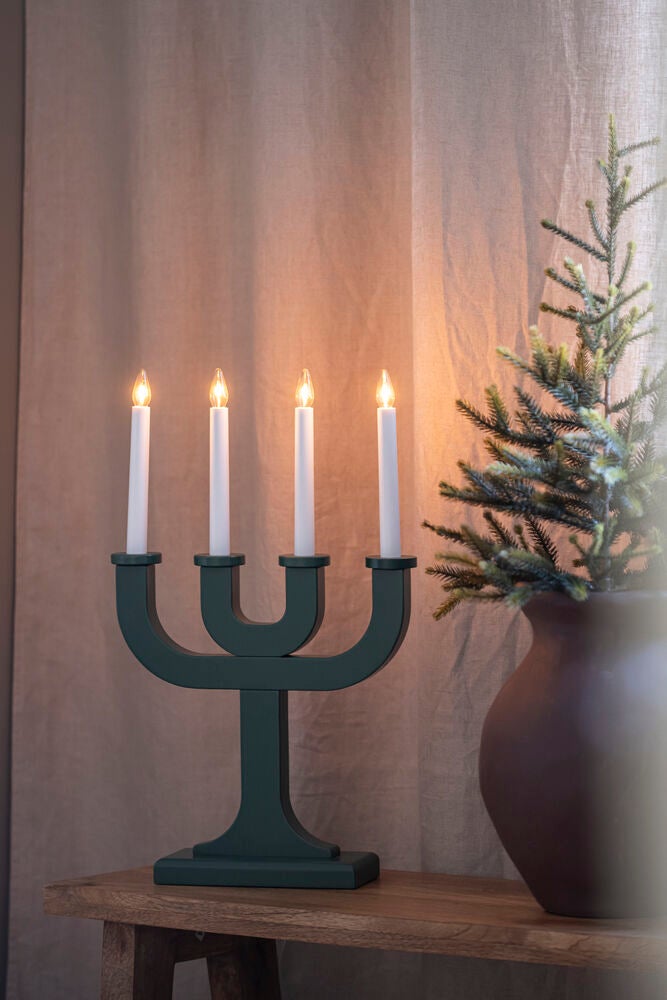 Elljusstake 4 ljus trä svart