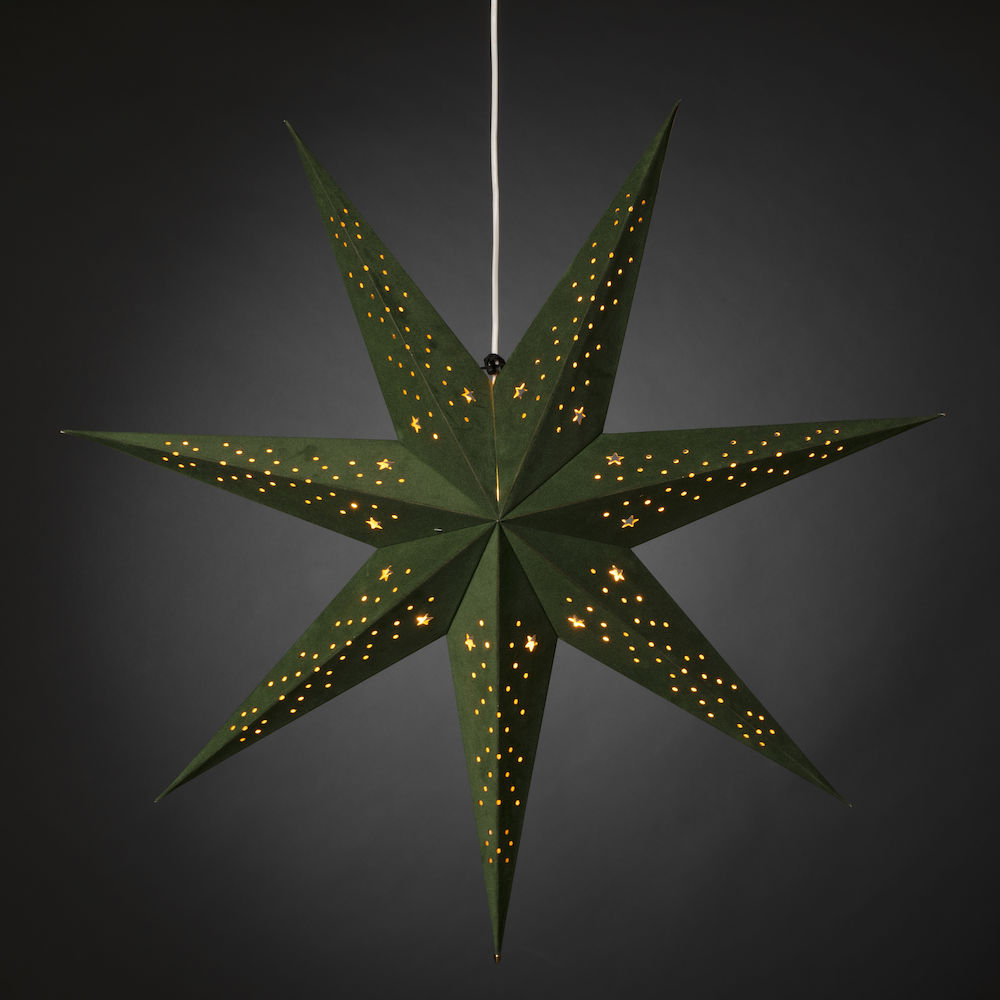 Konstsmide Green Paper Star with Green Velvet, Perforated