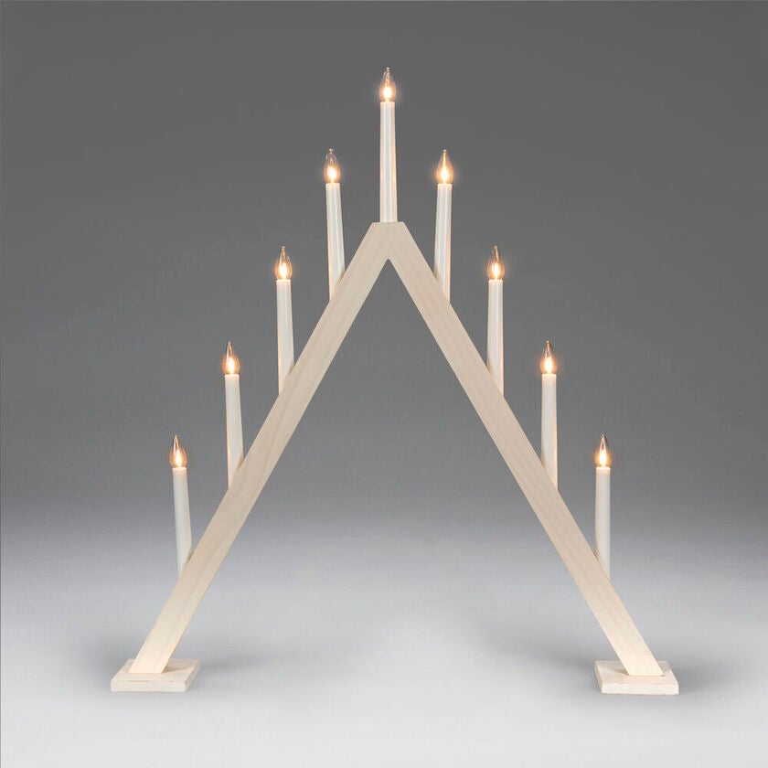 Träljusstake 9 lampor, vit