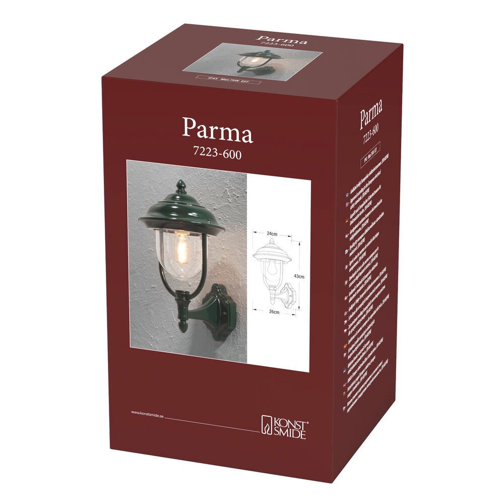 Parma vägglykta upp E27 grön