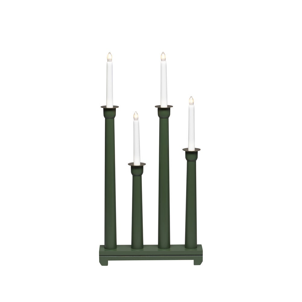 Candlestick wood 4 bulbs green