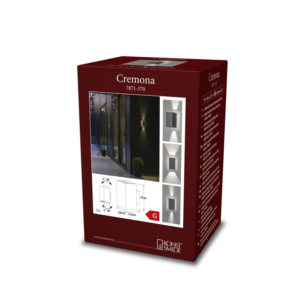 Cremona vägglykta LED m.grå