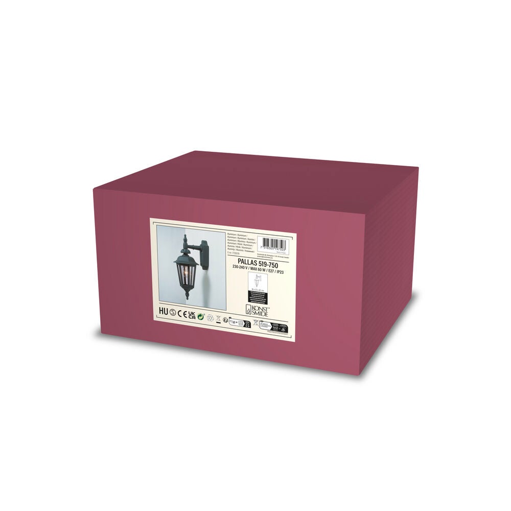 Pallas vägglykta ned E27 svart