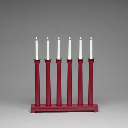 Elljusstake 6 ljus trä röd