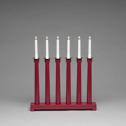 Elljusstake 6 ljus trä röd