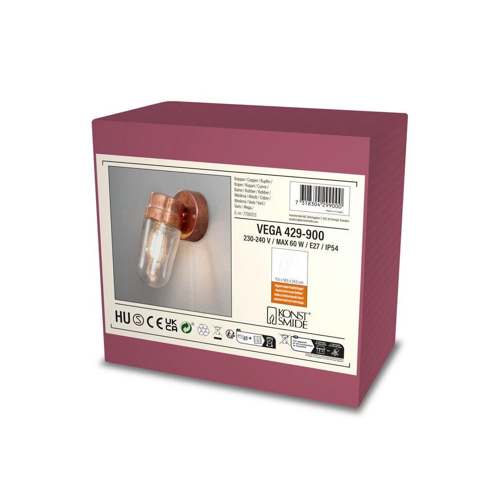 Vega vägglykta koppar E27