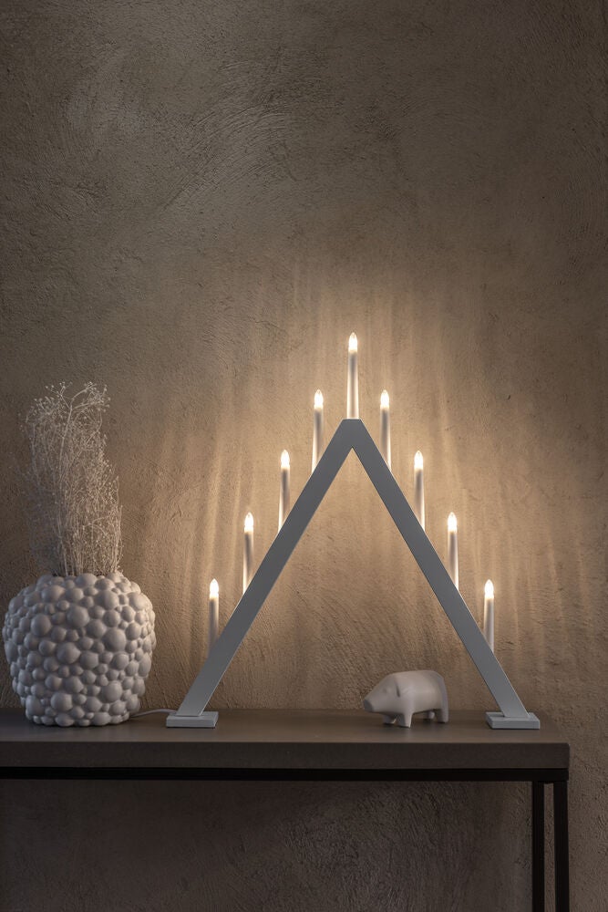 Elljusstake 9 ljus trä grå