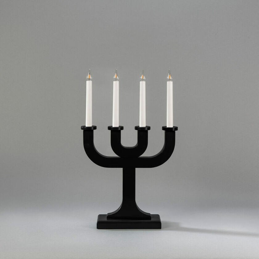 Elljusstake 4 ljus trä svart