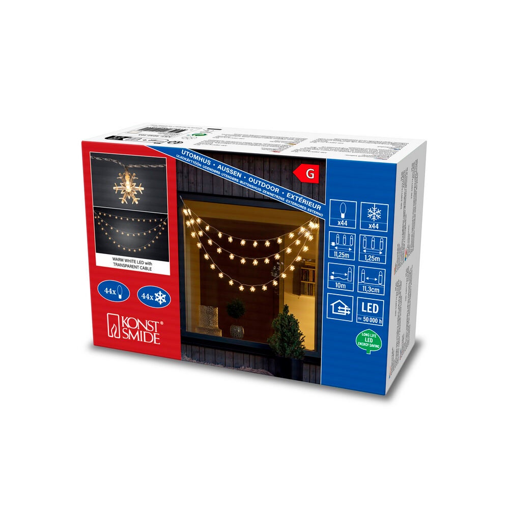 Gardinslinga 44 snöflingor LED