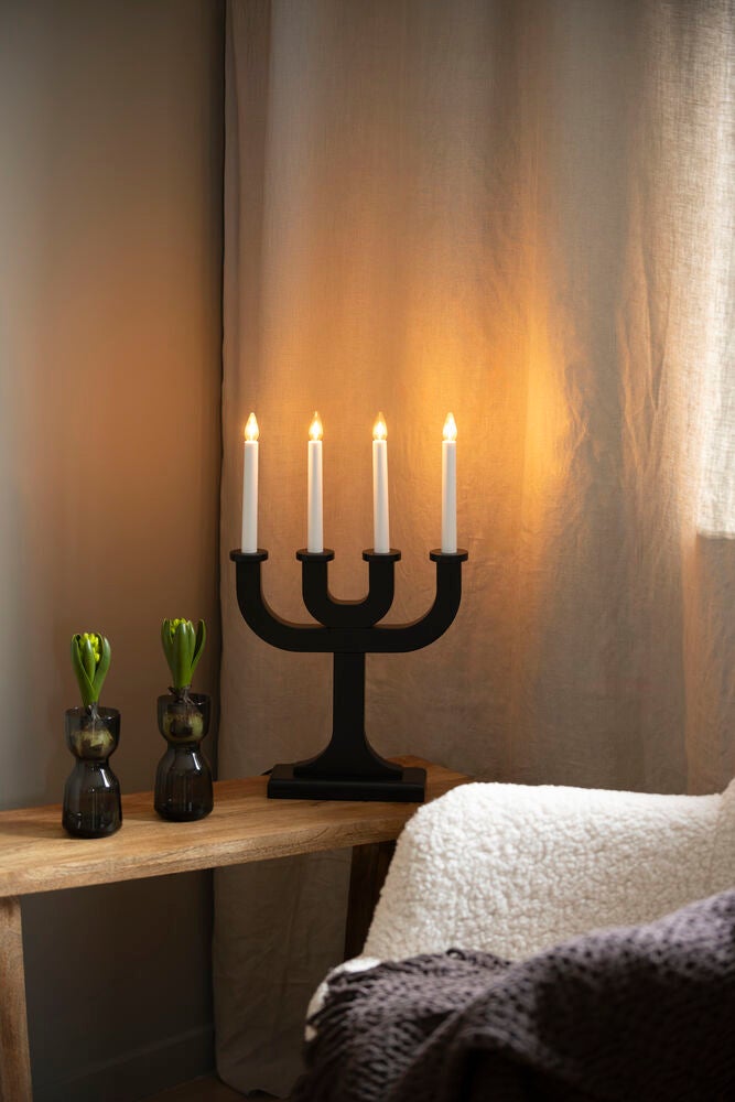 Elljusstake 4 ljus trä svart