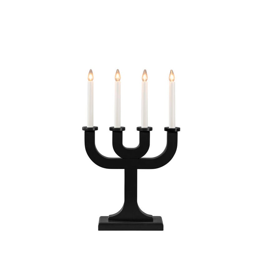 Elljusstake 4 ljus trä svart