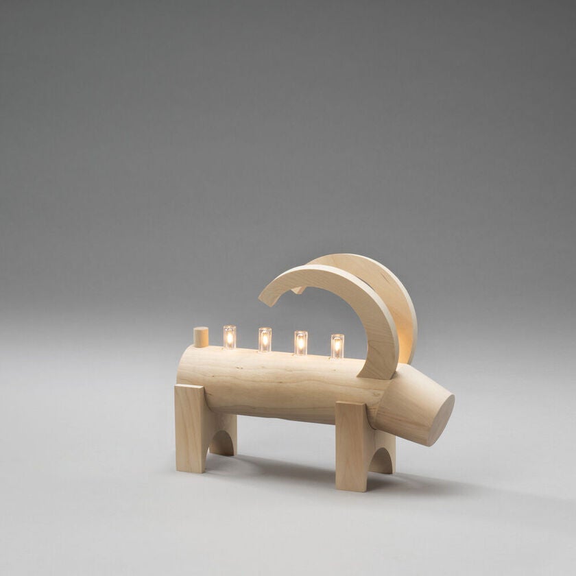 Elljusstake 5 ljus trä natur