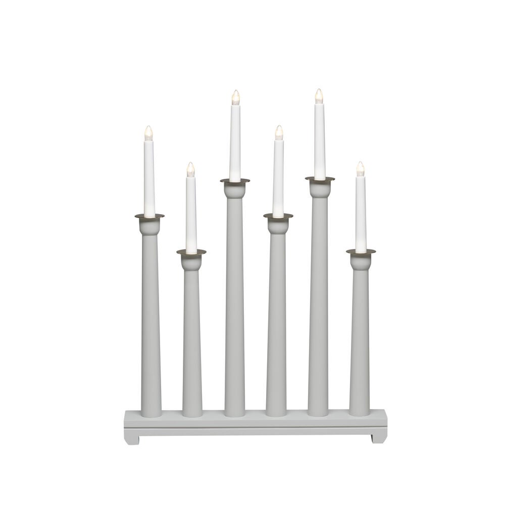 Elljusstake 6 ljus trä grå