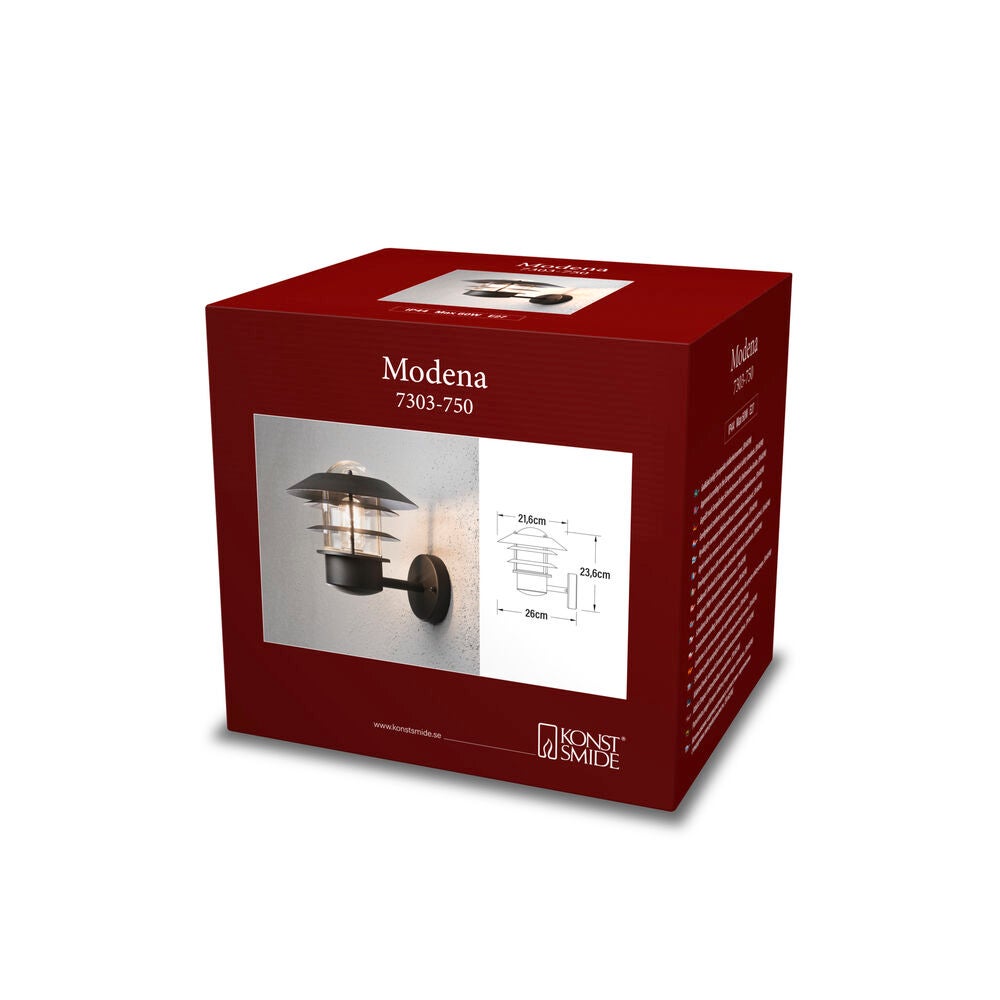 Modena vägglykta upp E27 svart