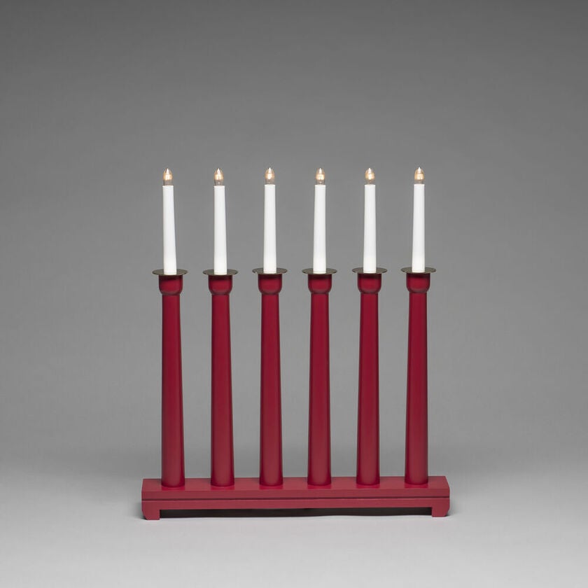 Elljusstake 6 ljus trä röd