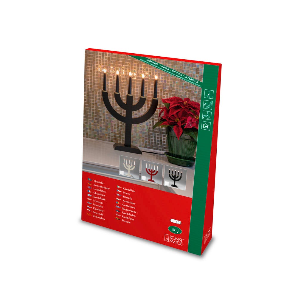 Elljusstake 5 ljus trä röd