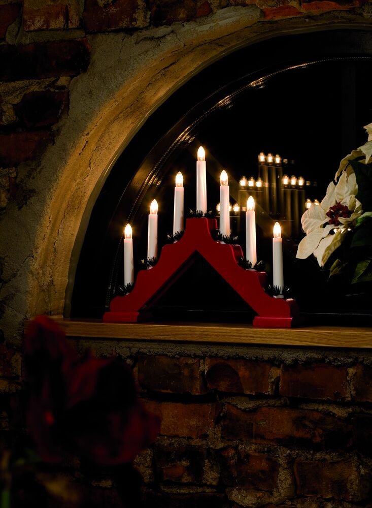 Elljusstake 7 lj trä röd