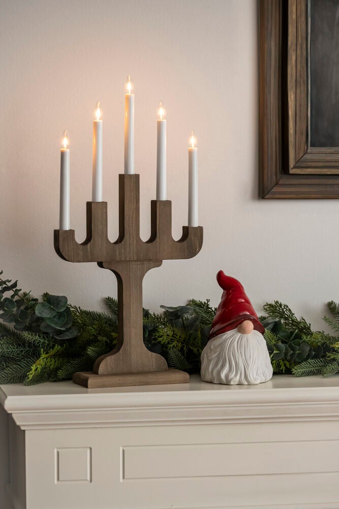 Elljusstake 5 ljus trä vit