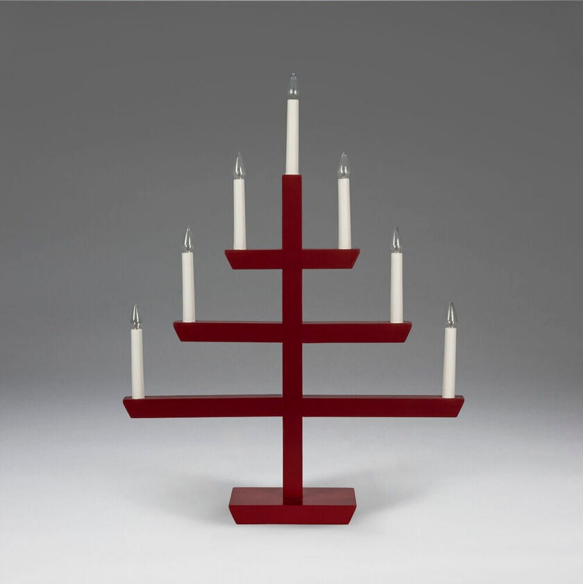 Träljusstake 7 lampor, röd