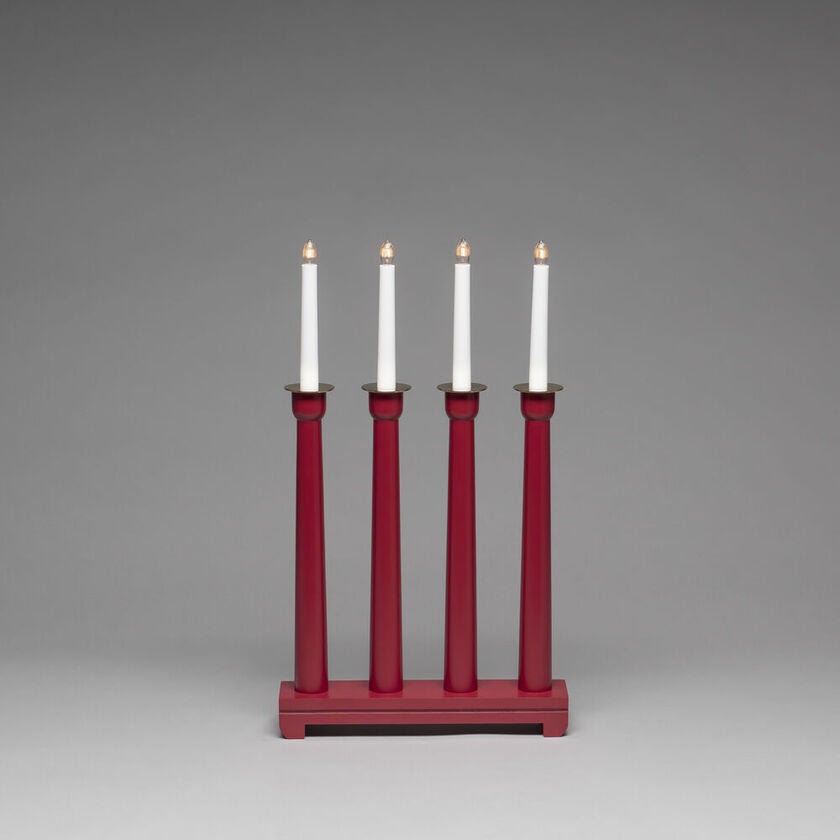 Candlestick wood 4 bulbs red