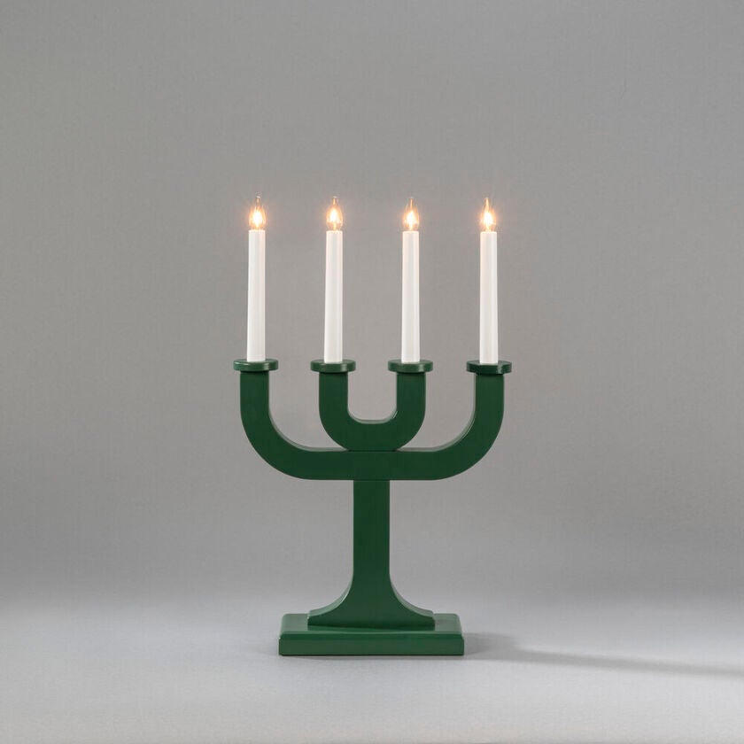 Elljusstake 4 ljus trä grön