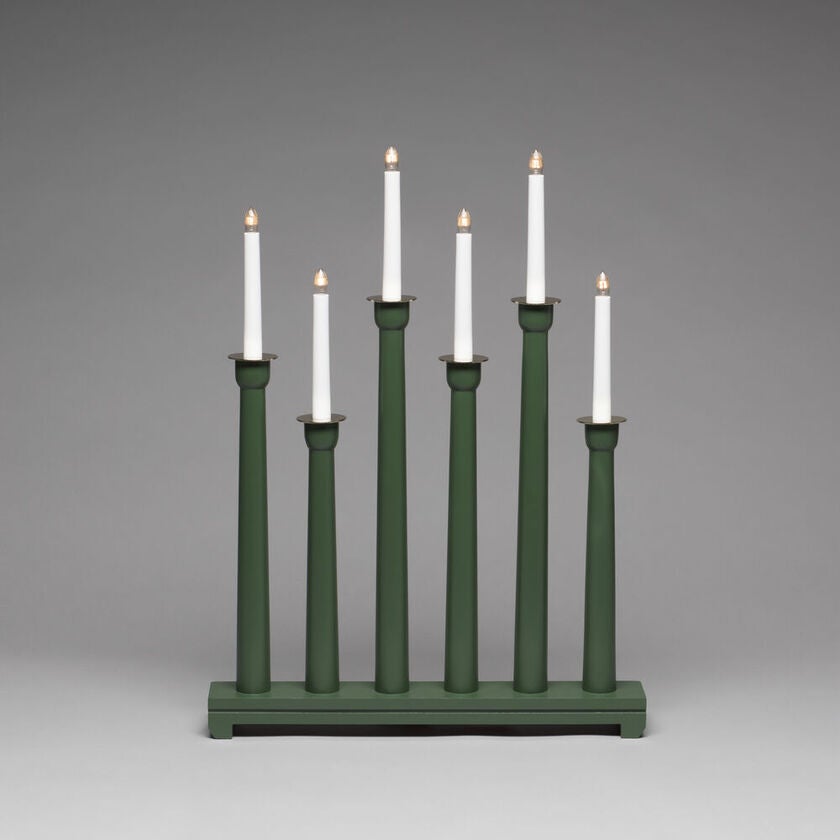 Elljusstake 6 ljus trä grön
