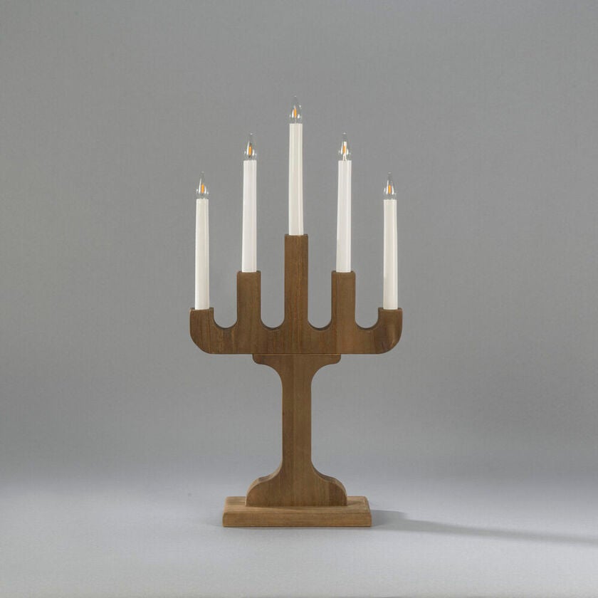 Elljusstake 5 ljus trä valnöt