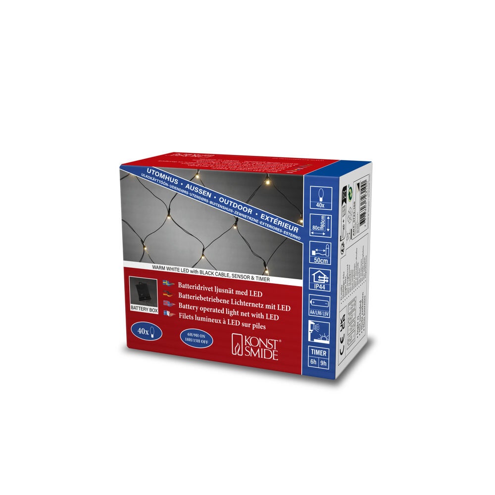 Nät 40 varmvita LED 80x80 cm