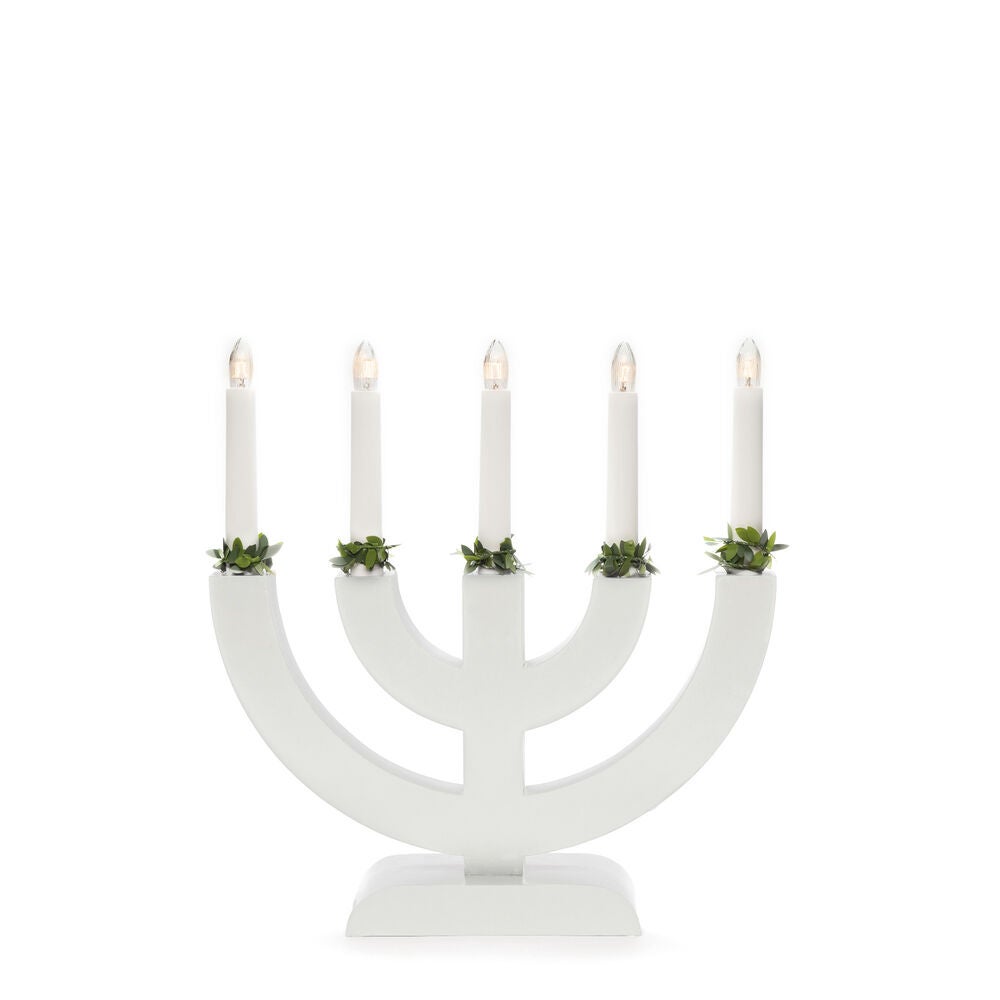 Candlestick wood 5 bulbs white