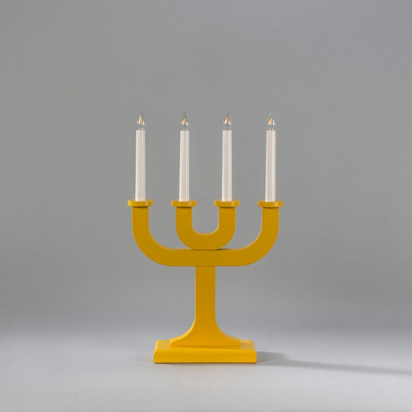 Elljusstake 4 ljus trä gul