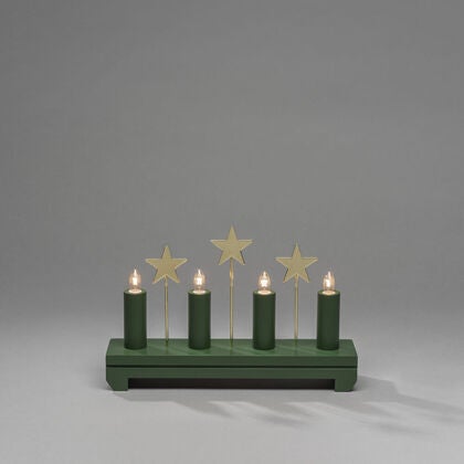 Elljusstake 4 ljus trä grön