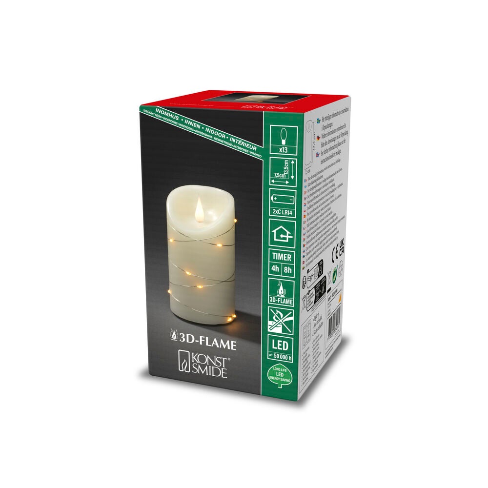 Vaxljus 7,5x13,5cm LED gr.vitt