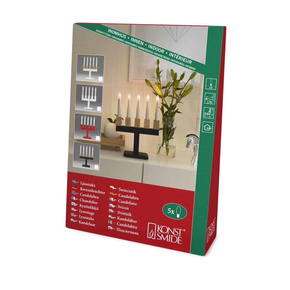 Elljusstake 5 lj trä röd