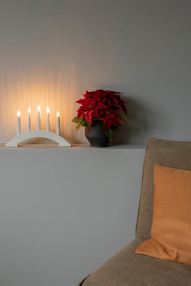 Elljusstake 5 ljus trä röd