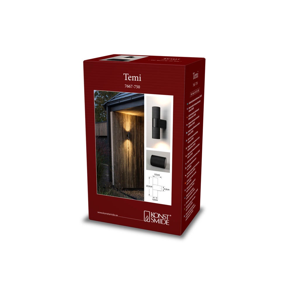 Temi vägg upp/ner GU10 svart