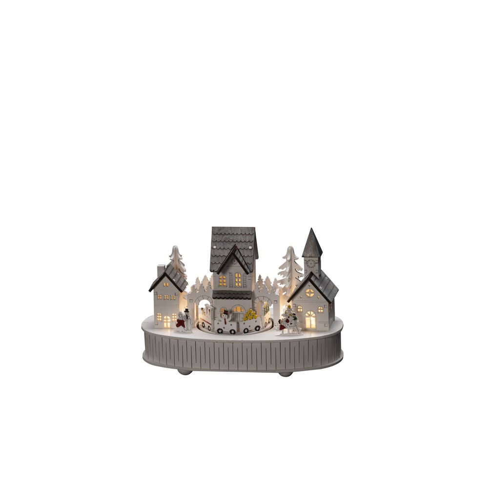 Siluett hus&kyrka trä 5 LED