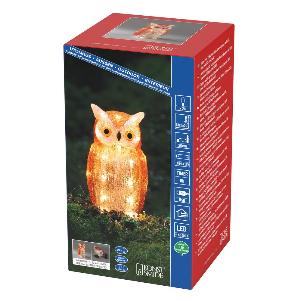 Uggla i akryl, LED, ute