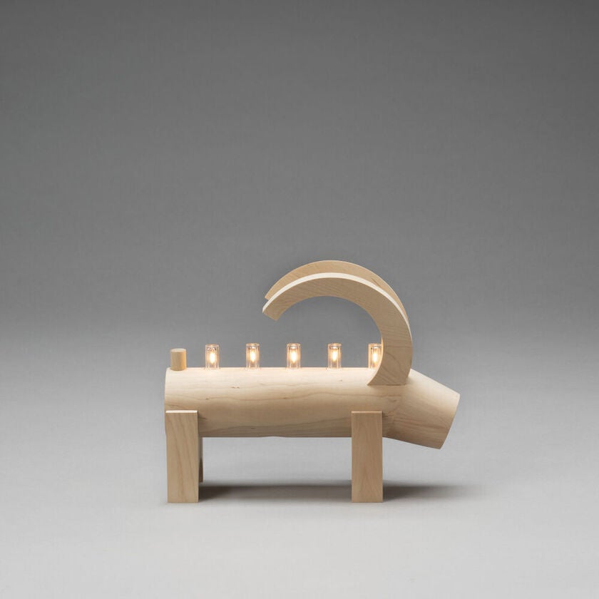 Elljusstake 5 ljus trä natur