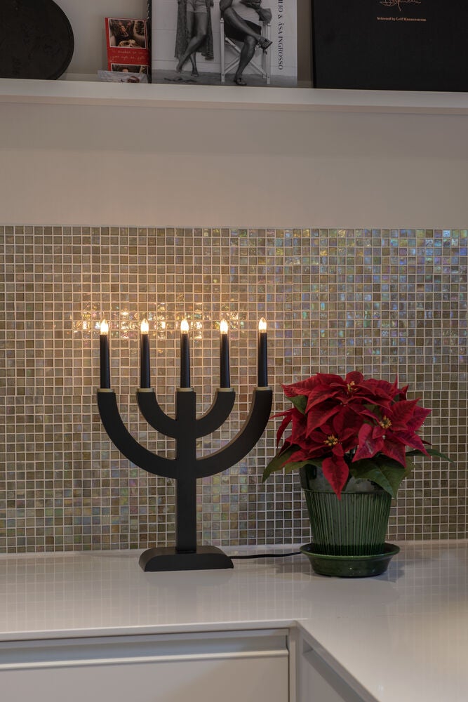 Elljusstake 5 ljus trä beige