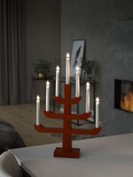 Elljusstake 7 ljus trä röd