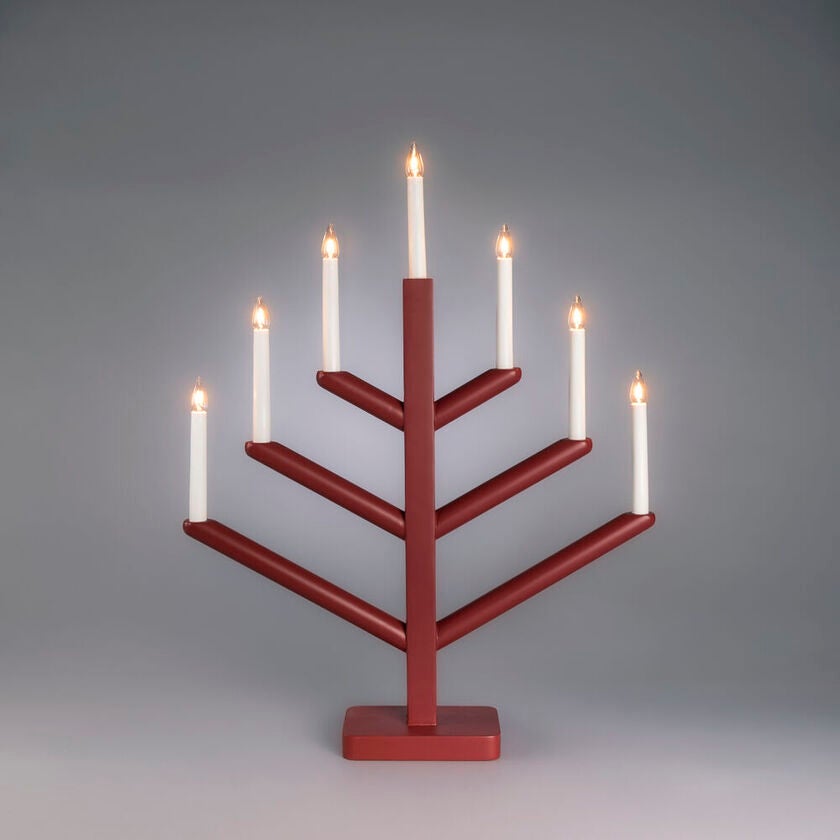 Holzleuchter Holz 7 Lampen Rot