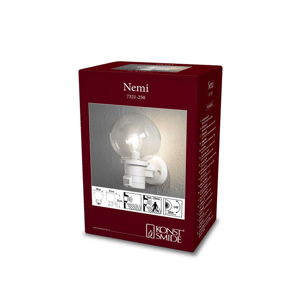 Nemi vägglykta E27 vit PIR